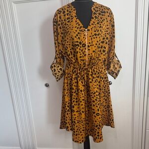 Elegant Long‎ Sleeve Leopard Print Dress